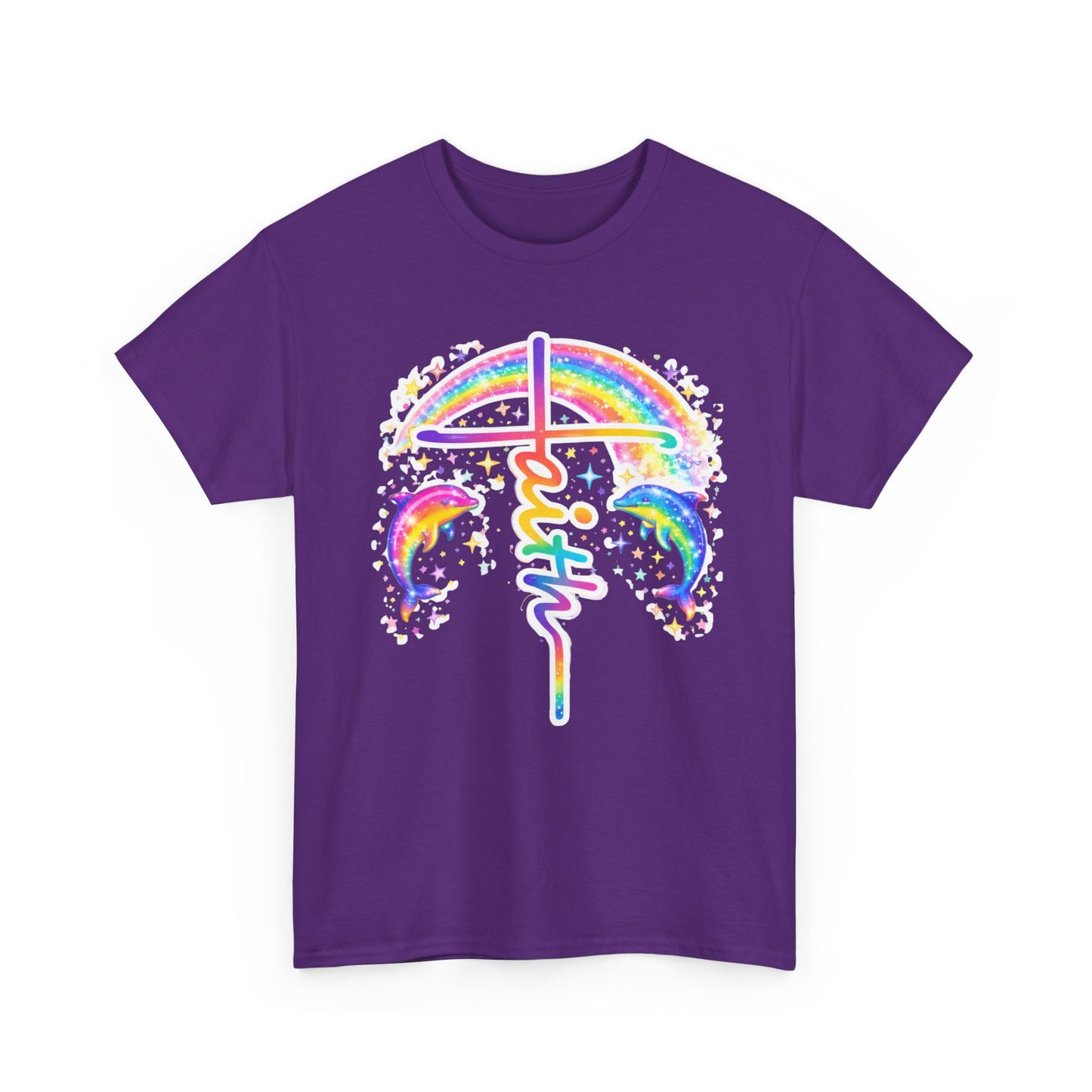 Faith Cross T-Shirt — Rainbow Cross & Dolphins Christian Tee