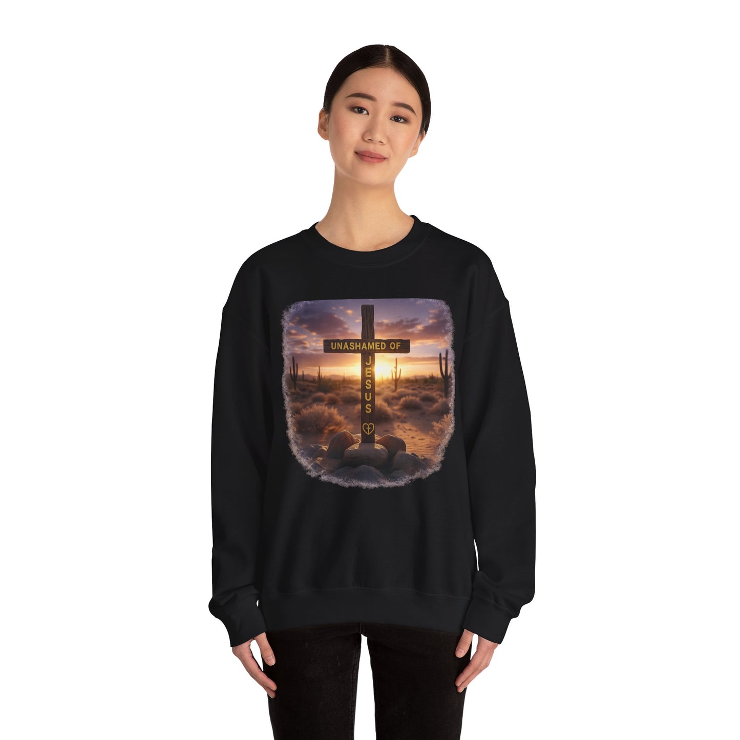 Christian Cross Sweatshirt – "Unashamed of Jesus" Inspirational Crewneck