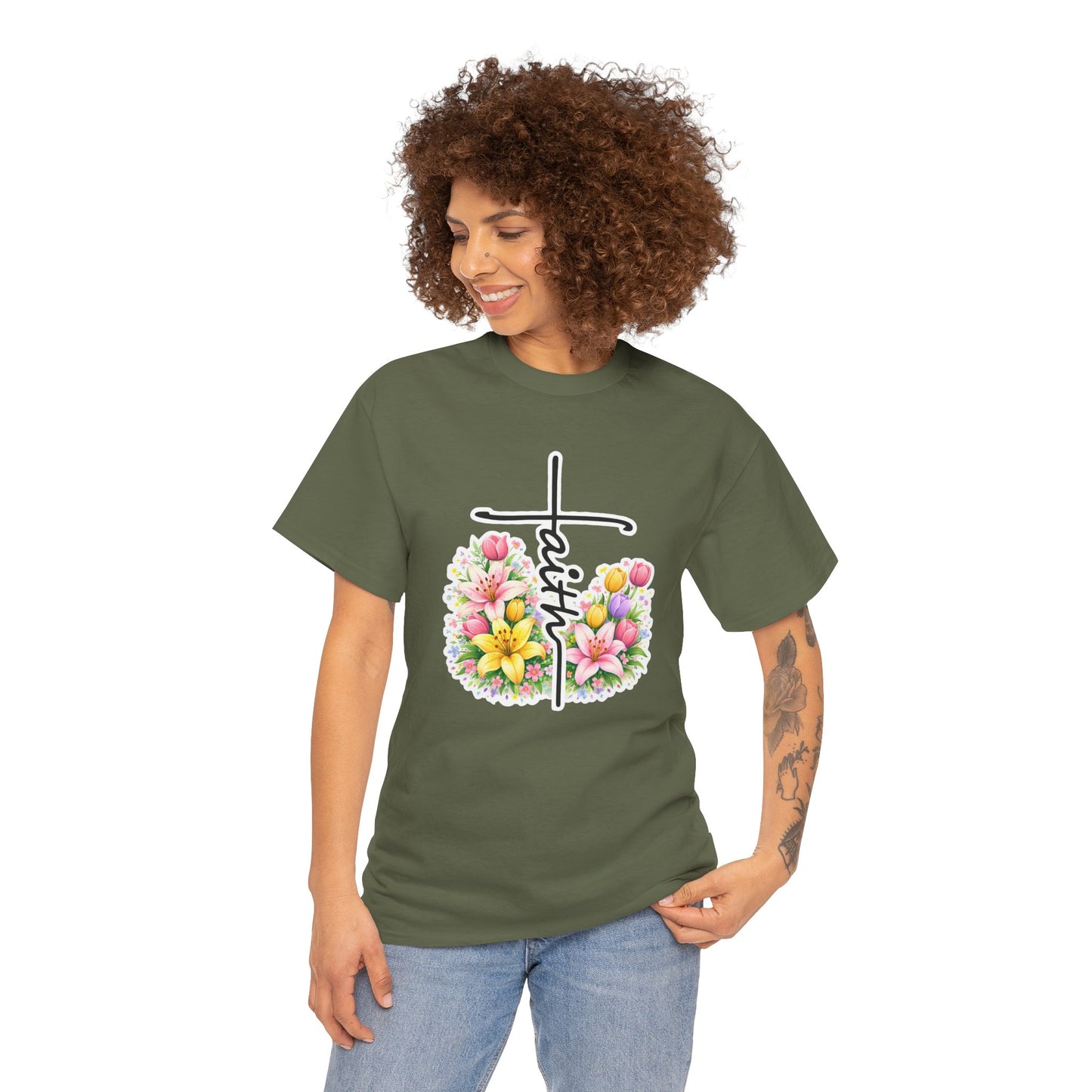 Faith Cross Floral T-Shirt — Christian Inspirational Spring Tee