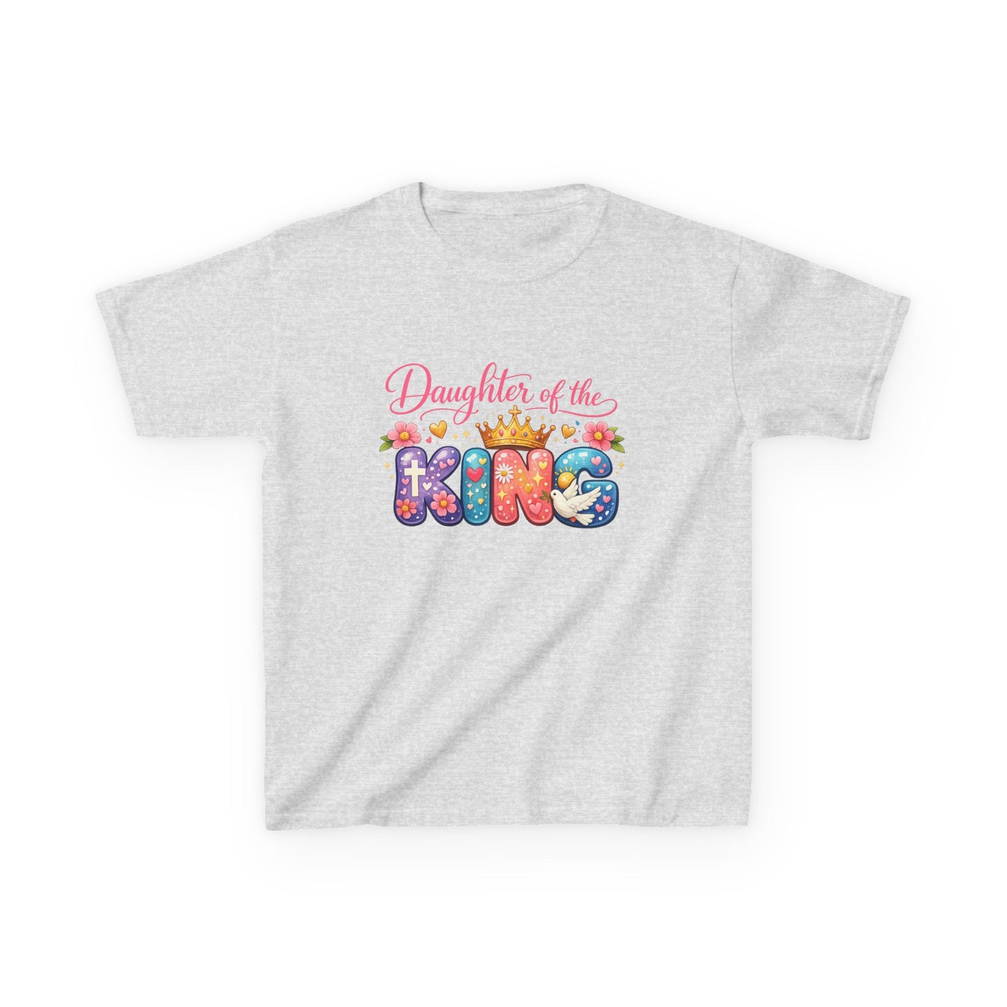 Daughter of the King Kids Tee — Colorful Crowned Faith Shirt for Girls