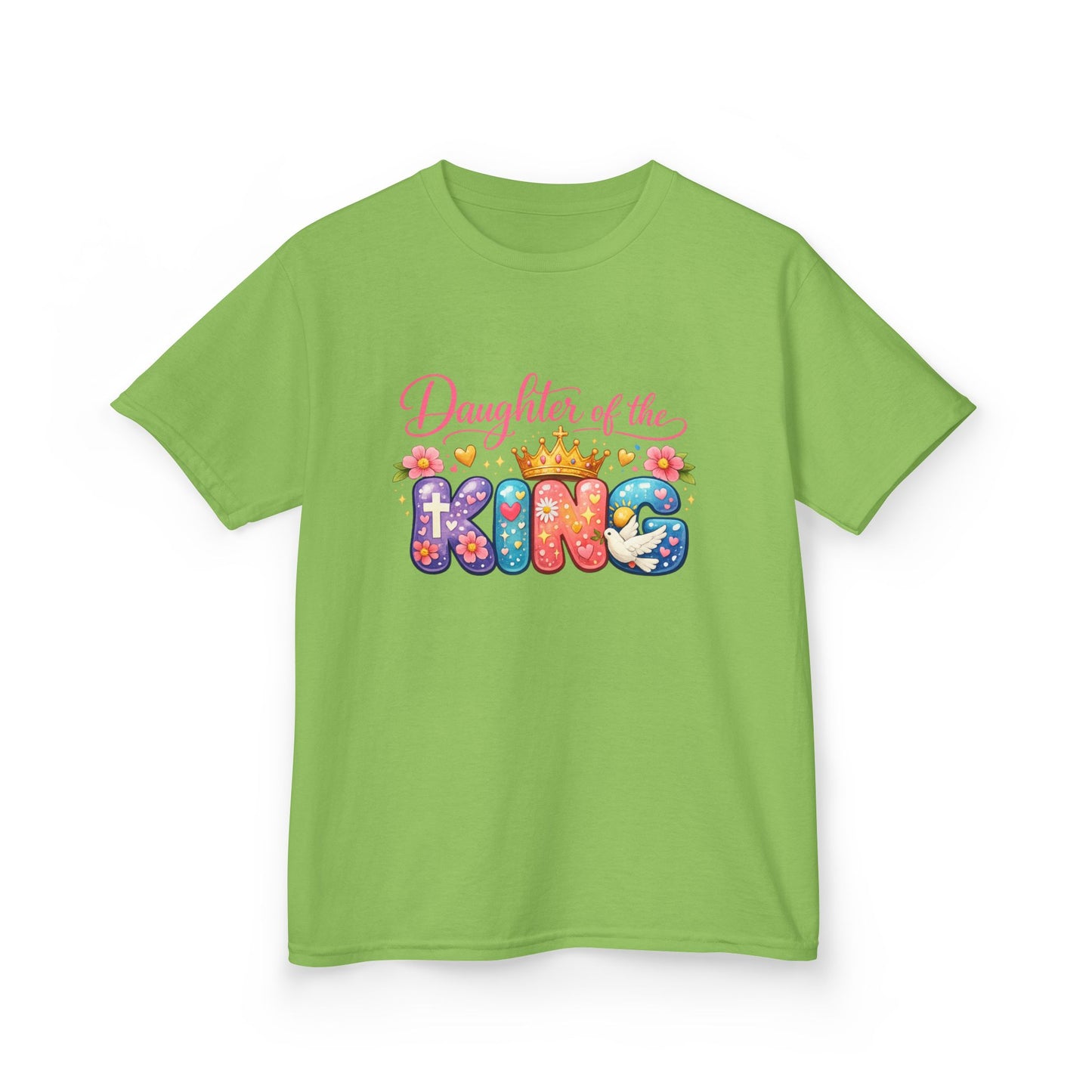 Daughter of the King Kids Tee — Colorful Crowned Faith Shirt for Girls