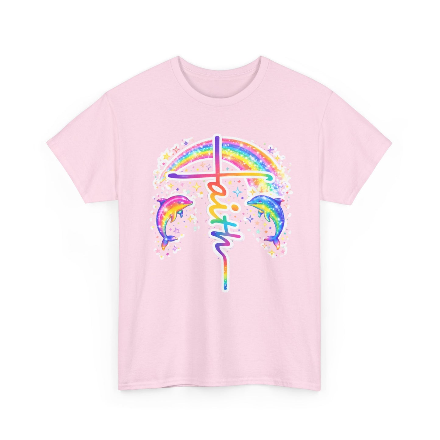 Faith Cross T-Shirt — Rainbow Cross & Dolphins Christian Tee