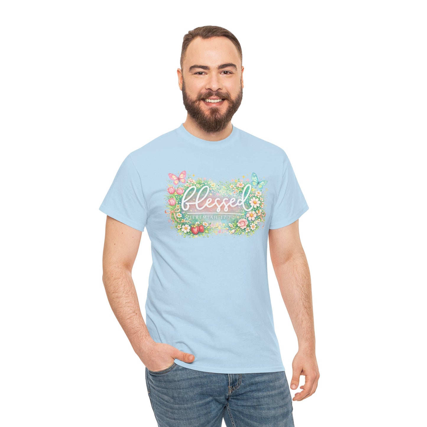 Blessed Floral T-Shirt — Watercolor Flowers & Butterflies Graphic Tee