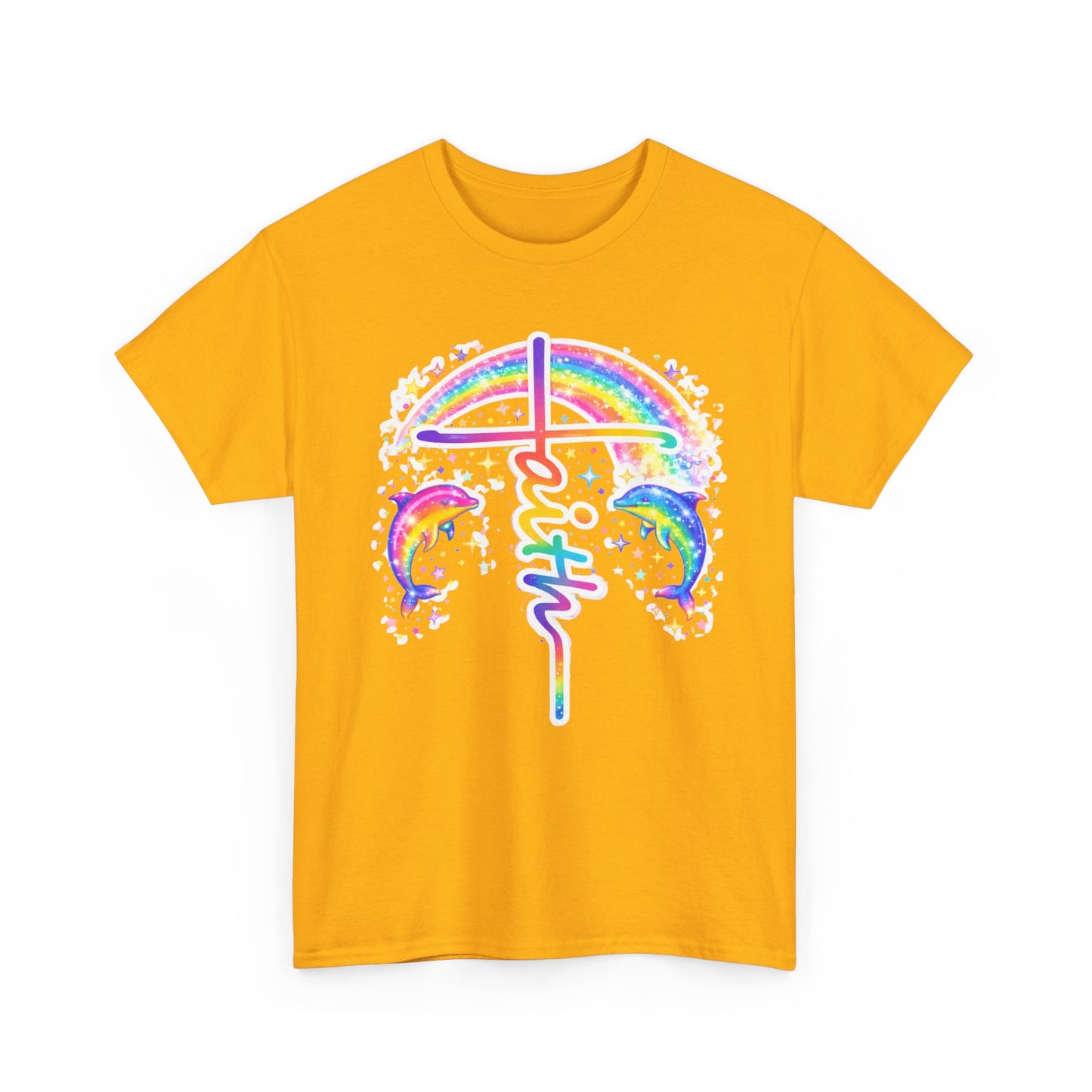 Faith Cross T-Shirt — Rainbow Cross & Dolphins Christian Tee