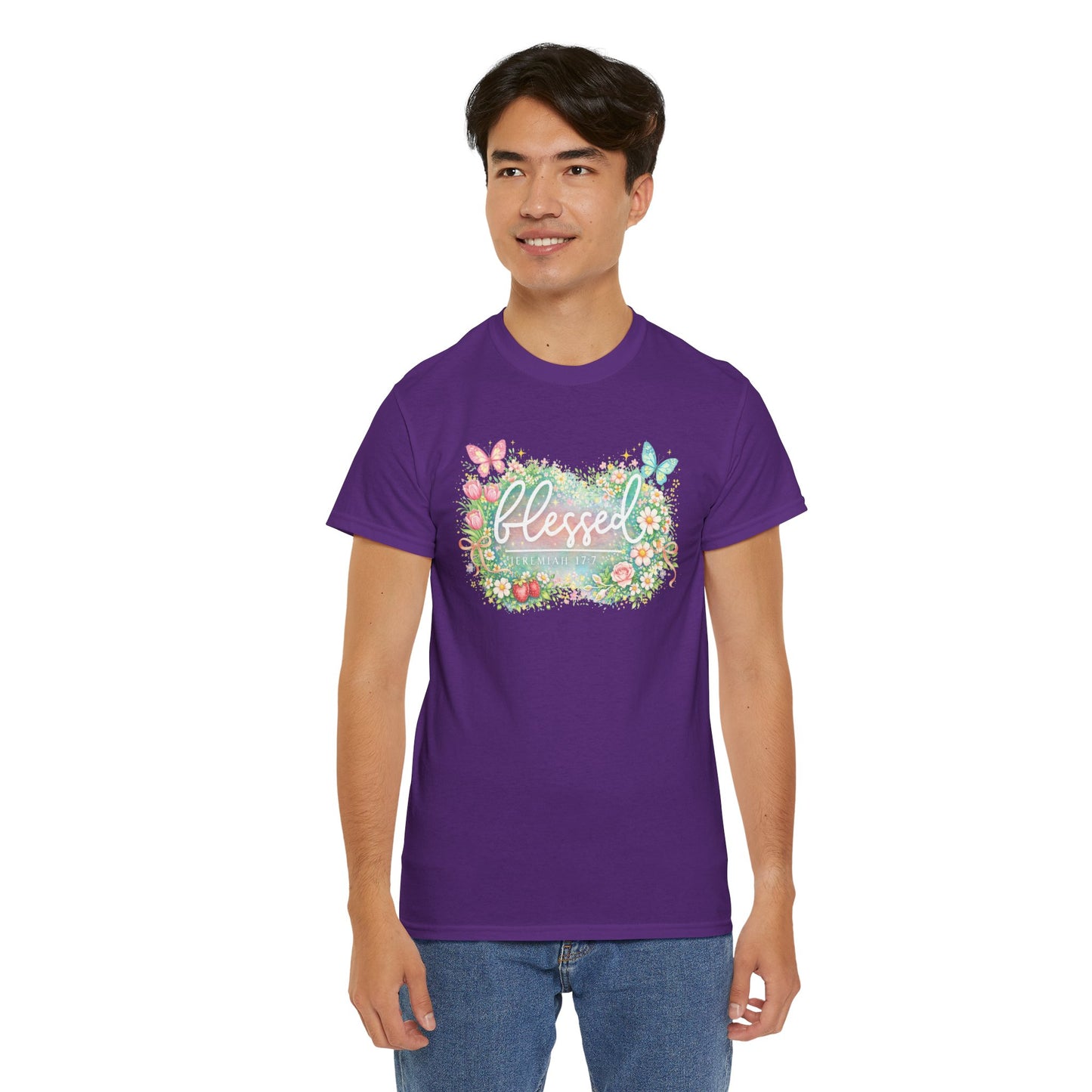 Blessed Floral T-Shirt — Watercolor Flowers & Butterflies Graphic Tee