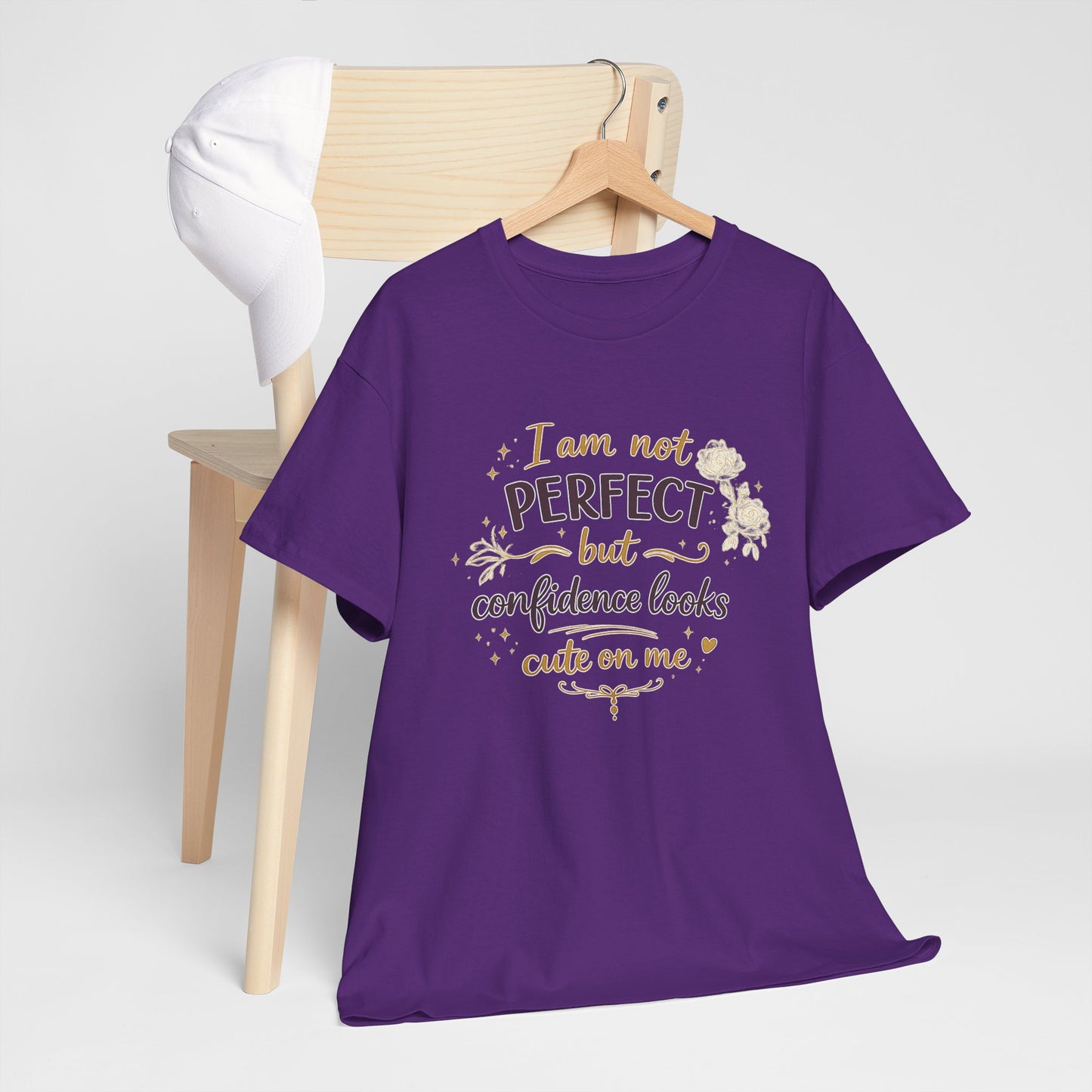Confidence Quote T-Shirt — “I am not perfect but confidence looks cute on me” Graphic Tee