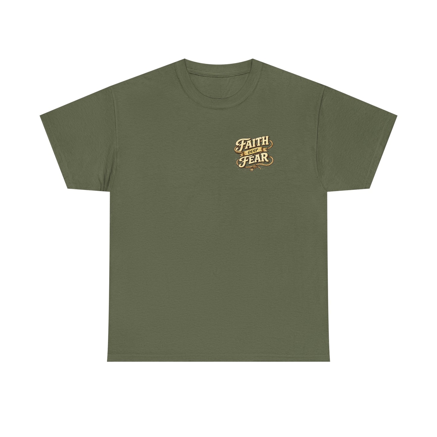 Faith Over Fear Tee — Western Cowboy Christian Shirt with Cross & Skull Design