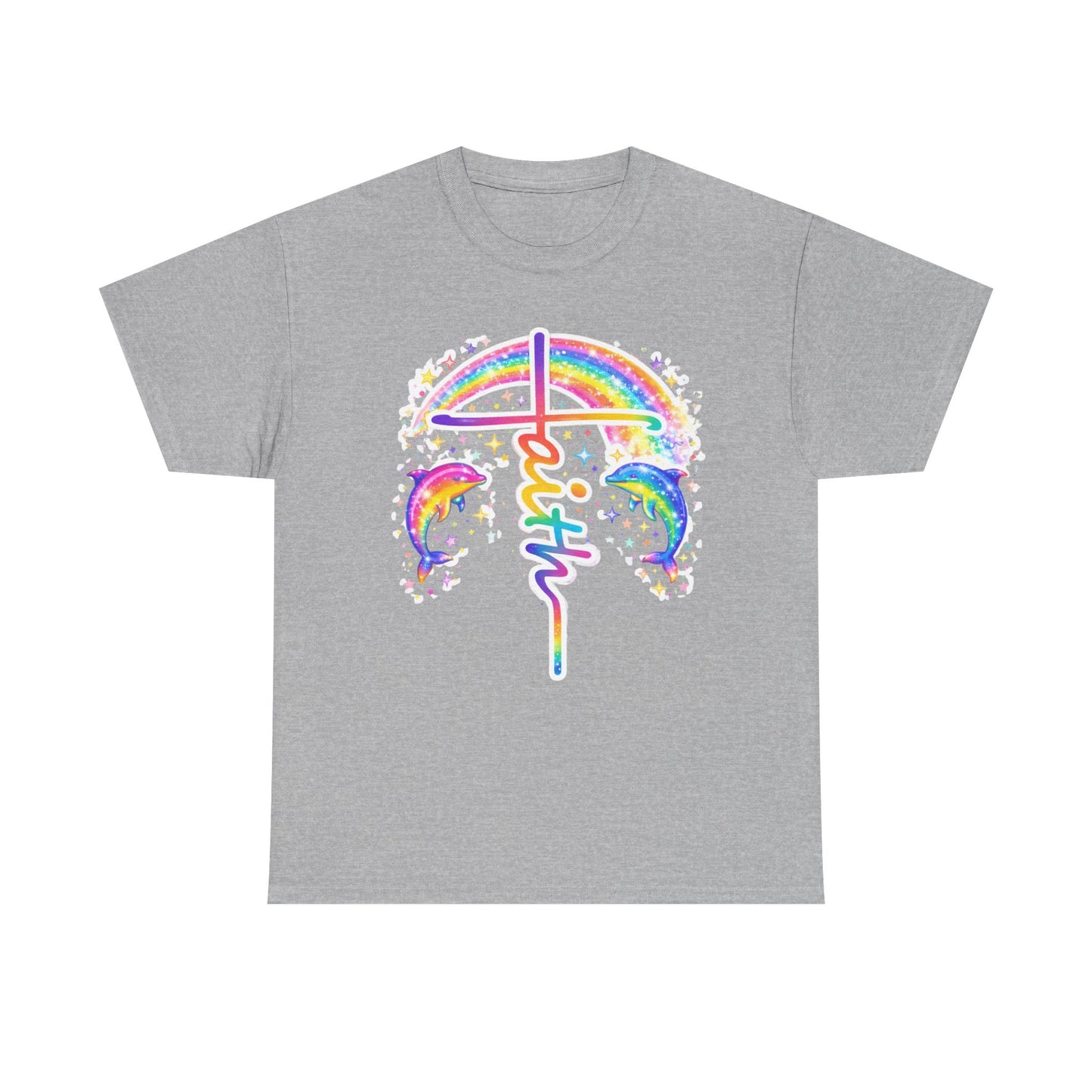Faith Cross T-Shirt — Rainbow Cross & Dolphins Christian Tee