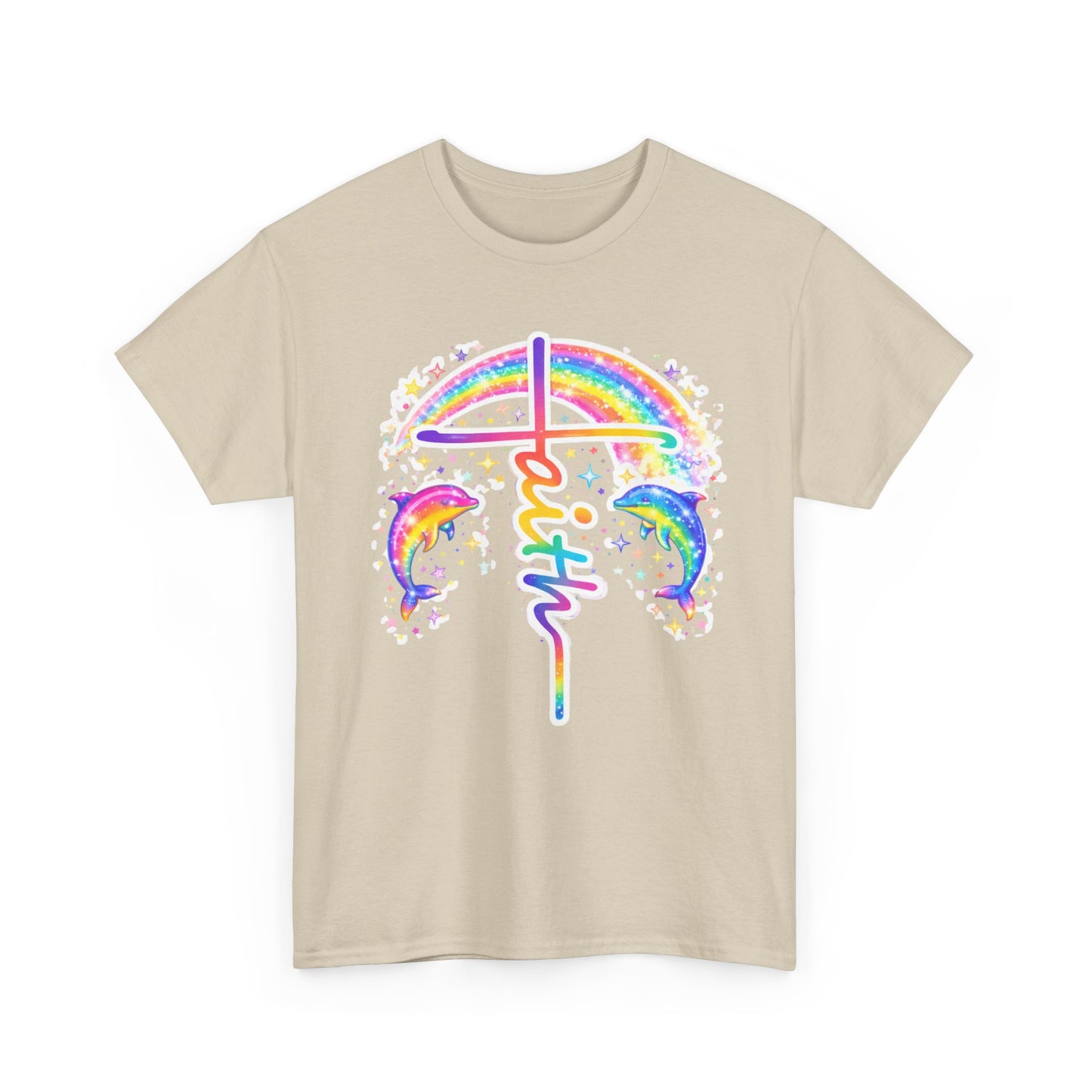 Faith Cross T-Shirt — Rainbow Cross & Dolphins Christian Tee
