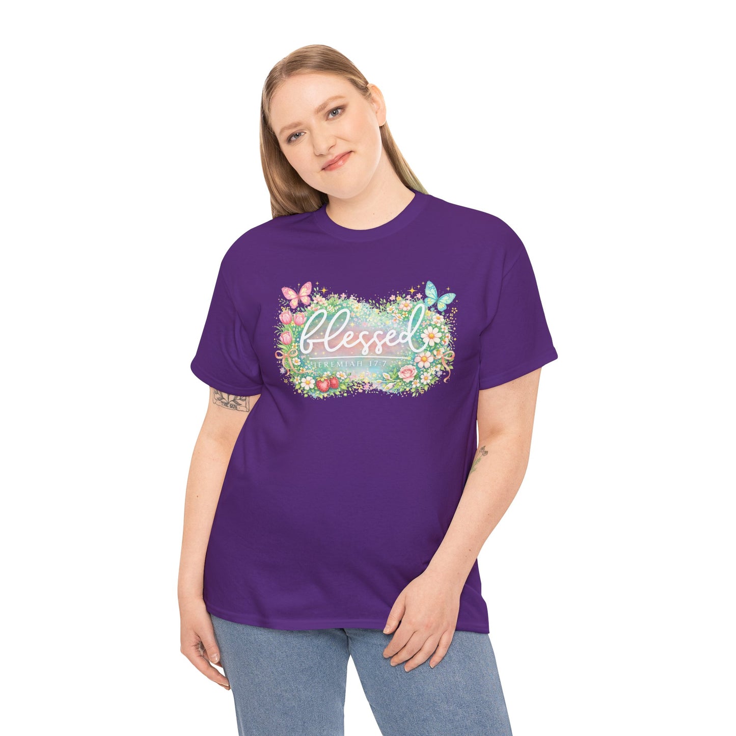 Blessed Floral T-Shirt — Watercolor Flowers & Butterflies Graphic Tee