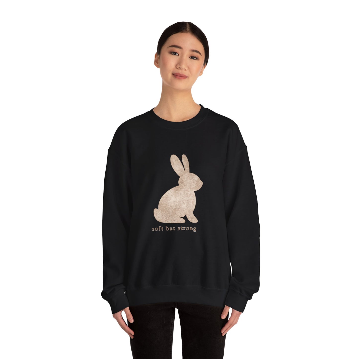 Soft But Strong bunny sweatshirt | vintage rabbit illustration, neutral cozy pullover