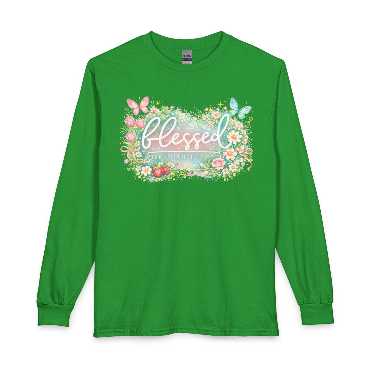 Blessed Floral Long Sleeve Tee — Spring Butterfly Garden Shirt