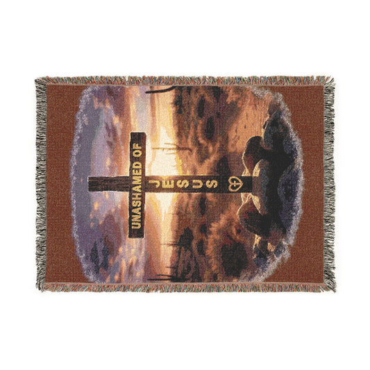 Christian Cross Woven Blanket – Inspirational Sunrise Faith Throw