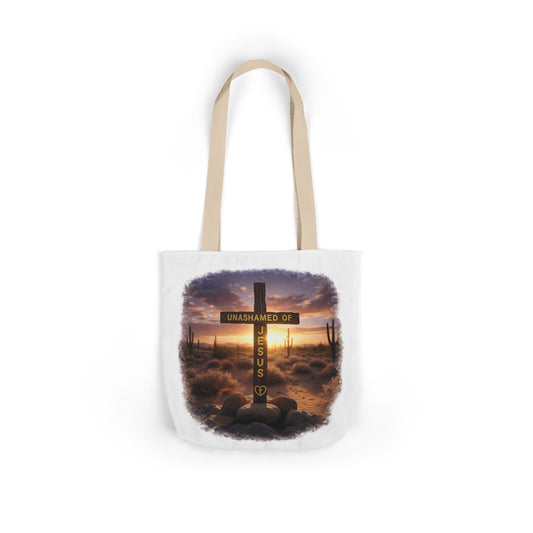 Tote Bag — "Unashamed of Jesus" Cross Sunset Canvas Tote