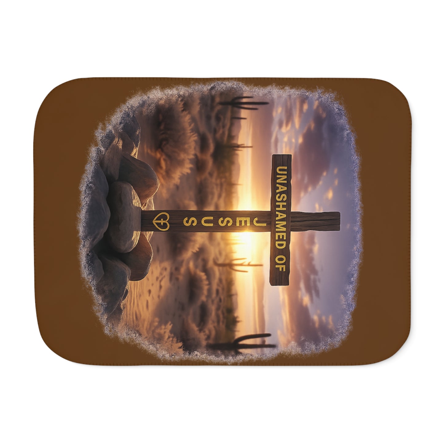 Christian Sherpa Blanket – 'Unashamed of Jesus' Cross Sunset Cozy Throw