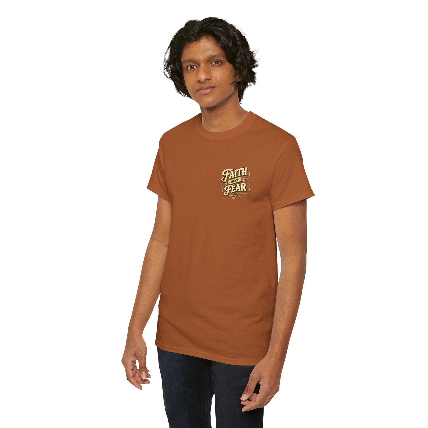 Faith Over Fear Tee — Western Cowboy Christian Shirt with Cross & Skull Design