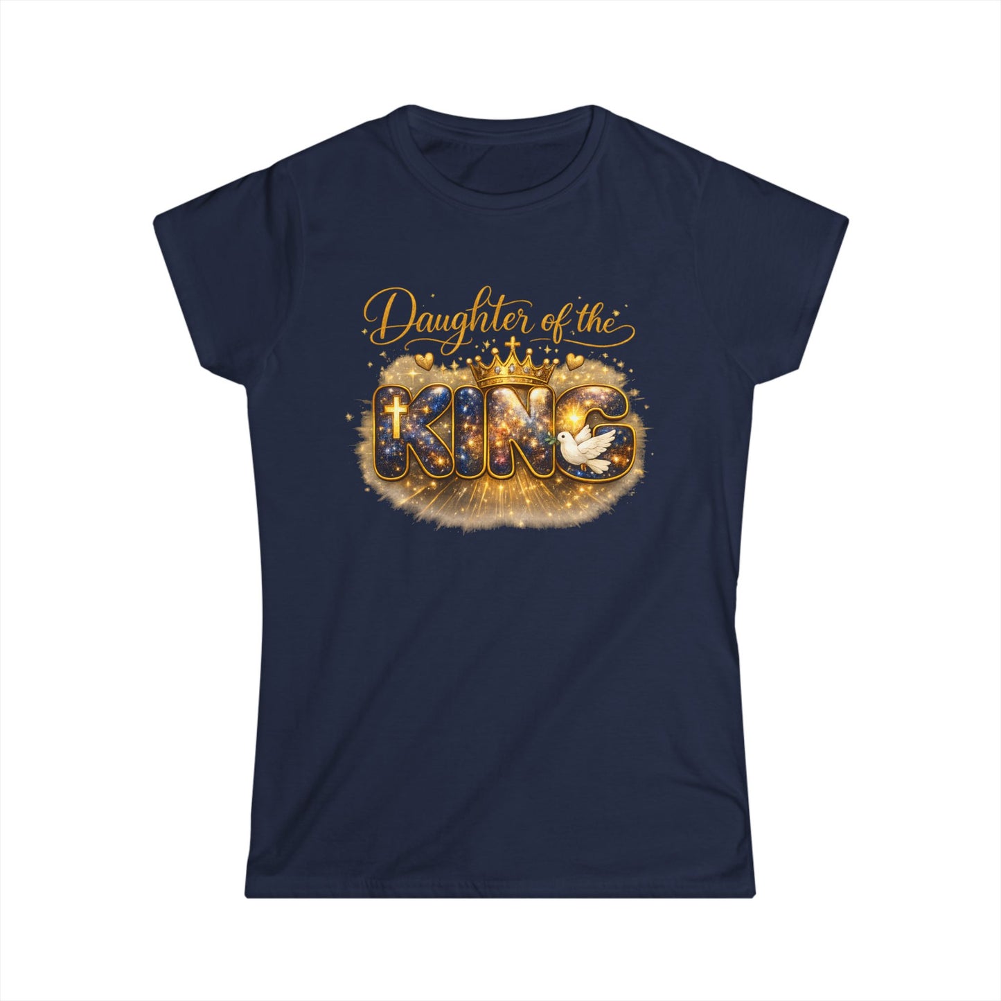 Daughter of the King Women's Tee — Sparkling Gold Crown Christian Faith Shirt
