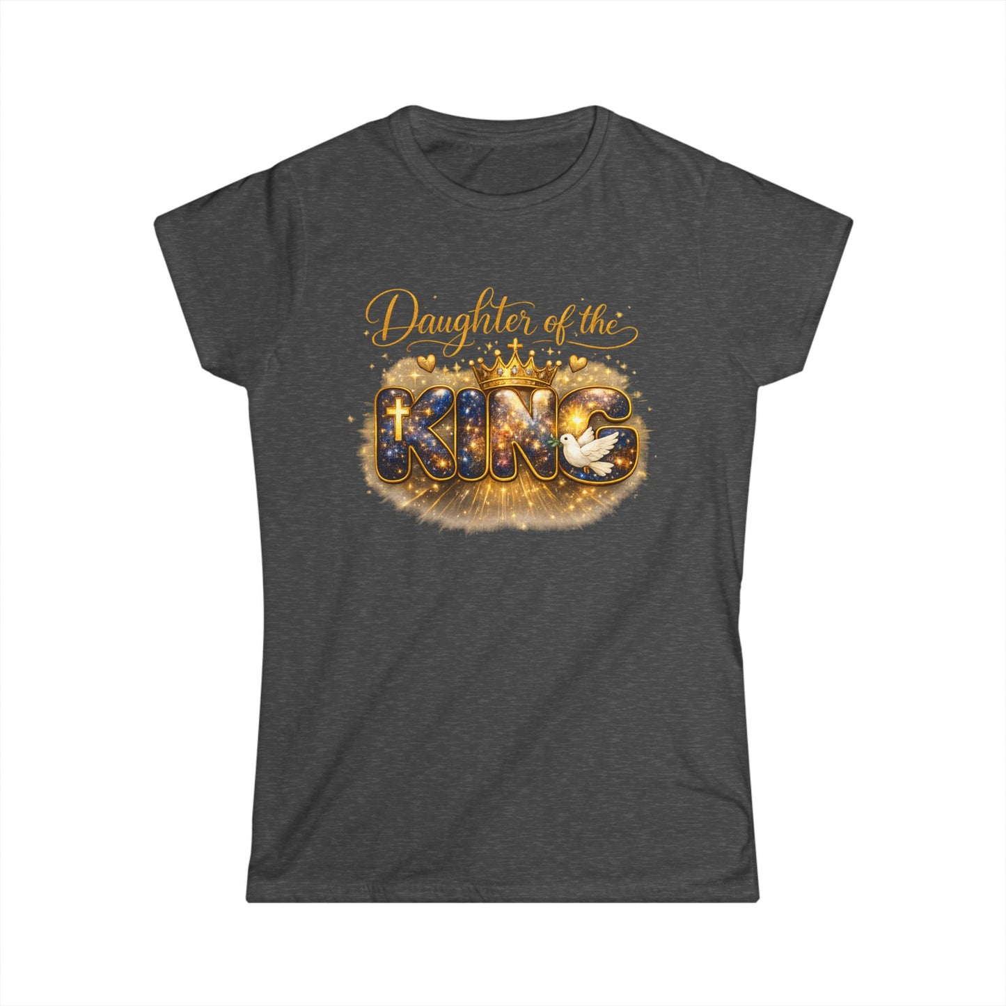 Daughter of the King Women's Tee — Sparkling Gold Crown Christian Faith Shirt