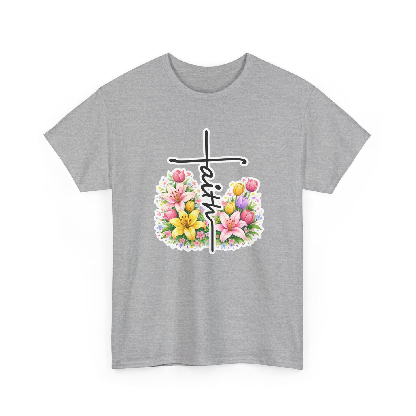 Faith Cross Floral T-Shirt — Christian Inspirational Spring Tee