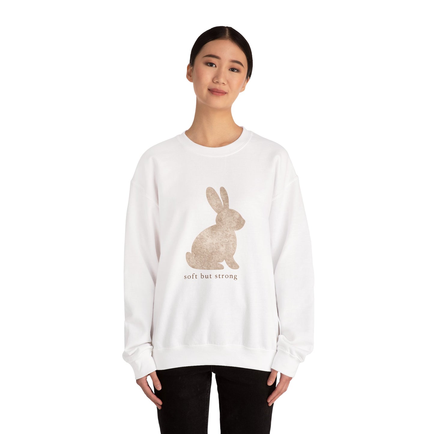 Soft But Strong bunny sweatshirt | vintage rabbit illustration, neutral cozy pullover
