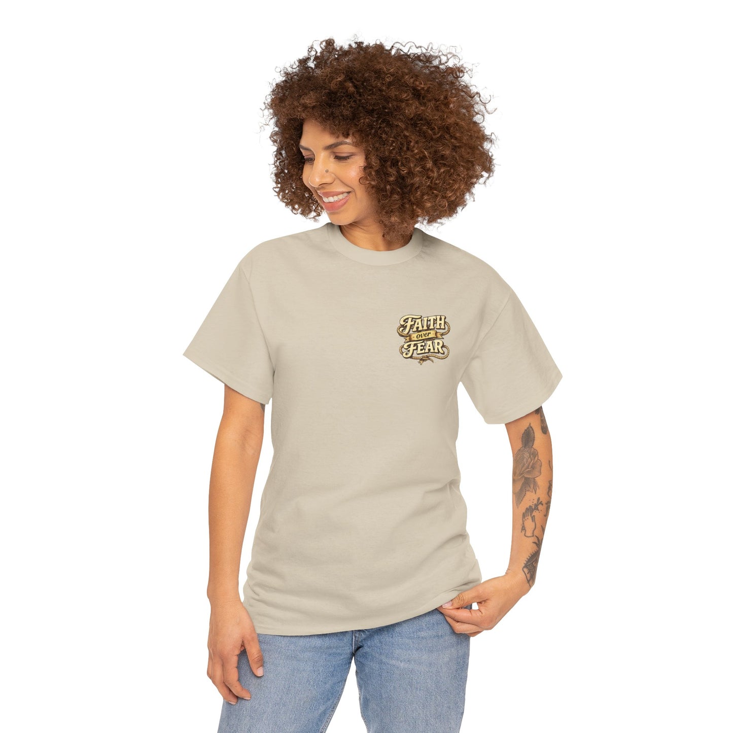 Faith Over Fear Tee — Western Cowboy Christian Shirt with Cross & Skull Design