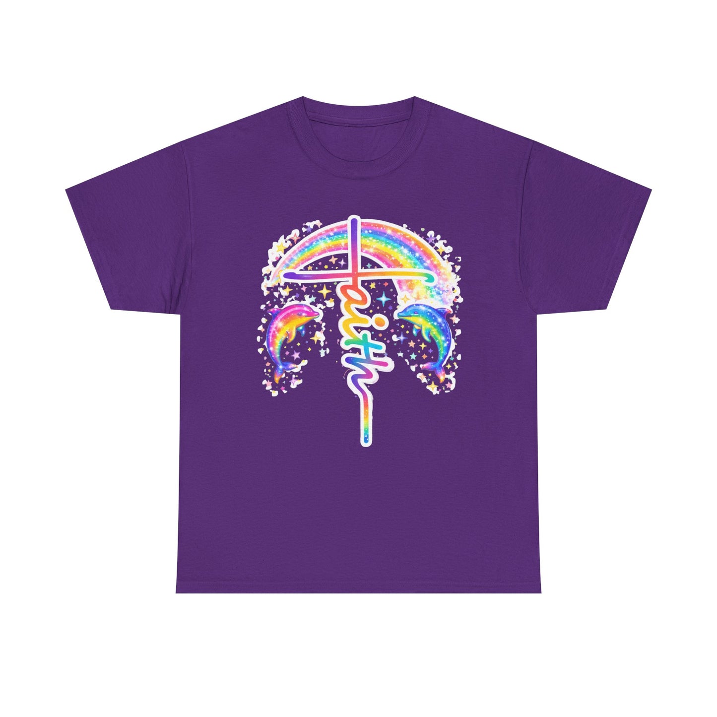 Faith Cross T-Shirt — Rainbow Cross & Dolphins Christian Tee