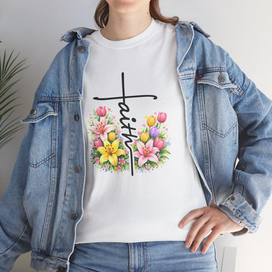 Faith Cross Floral T-Shirt — Christian Inspirational Spring Tee