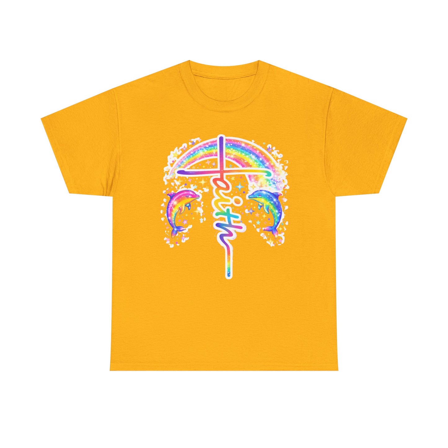 Faith Cross T-Shirt — Rainbow Cross & Dolphins Christian Tee