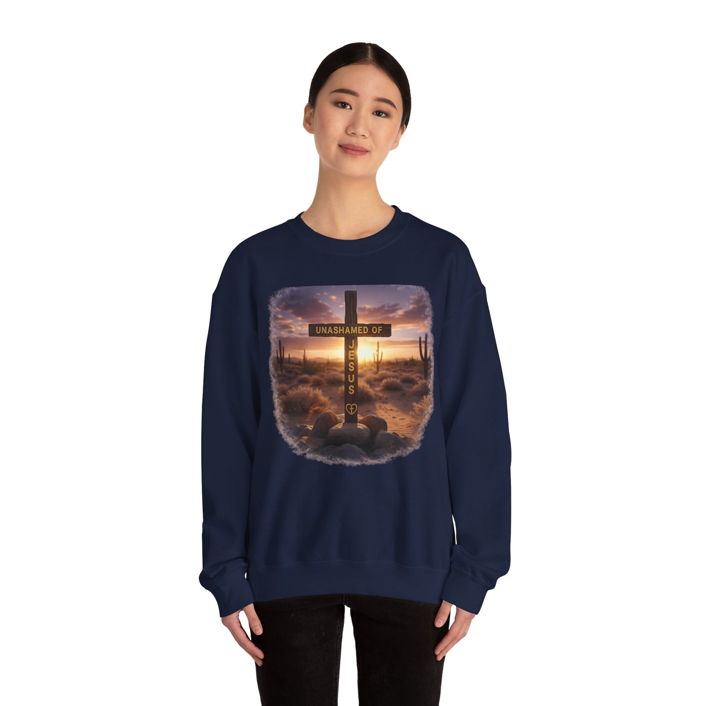 Christian Cross Sweatshirt – "Unashamed of Jesus" Inspirational Crewneck