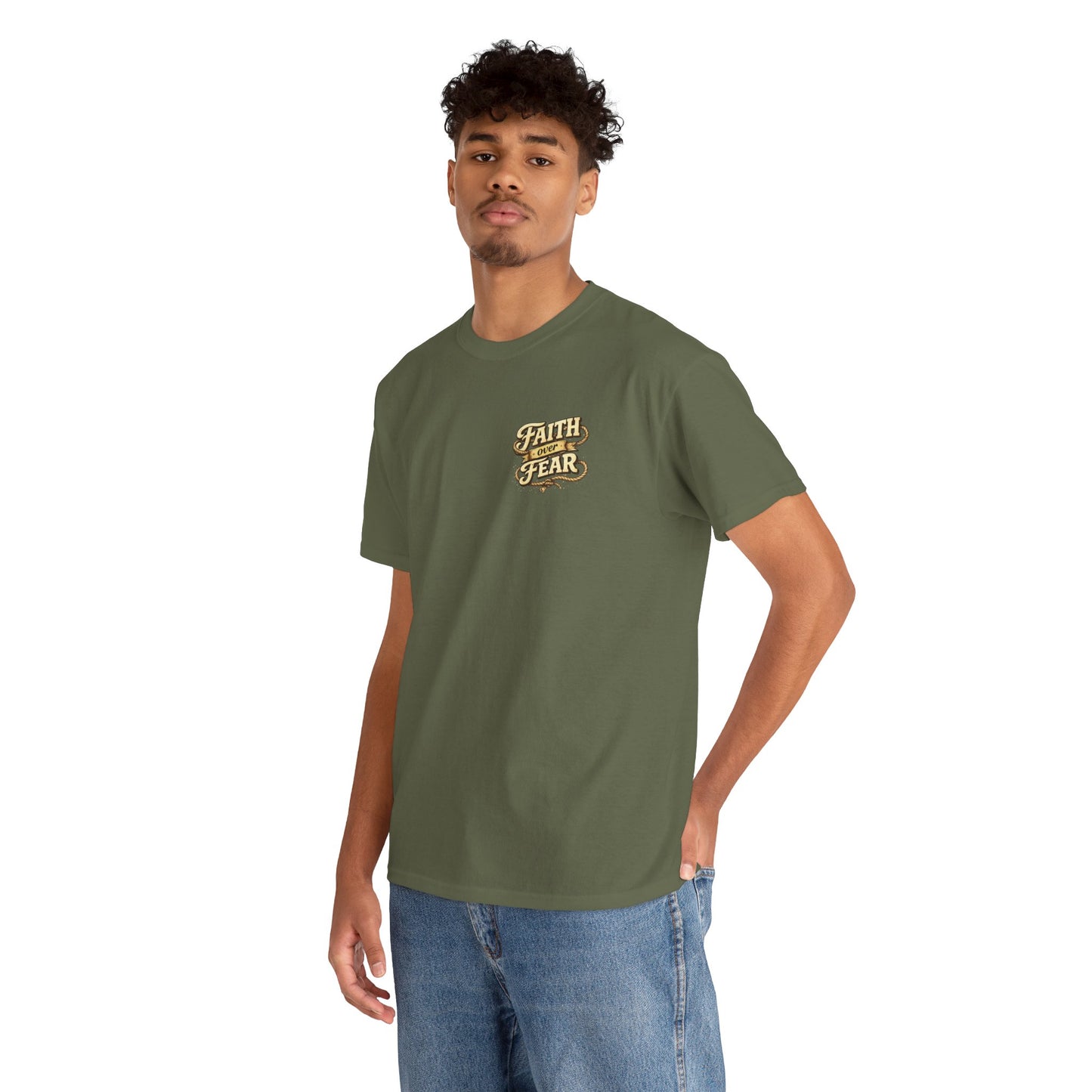 Faith Over Fear Tee — Western Cowboy Christian Shirt with Cross & Skull Design