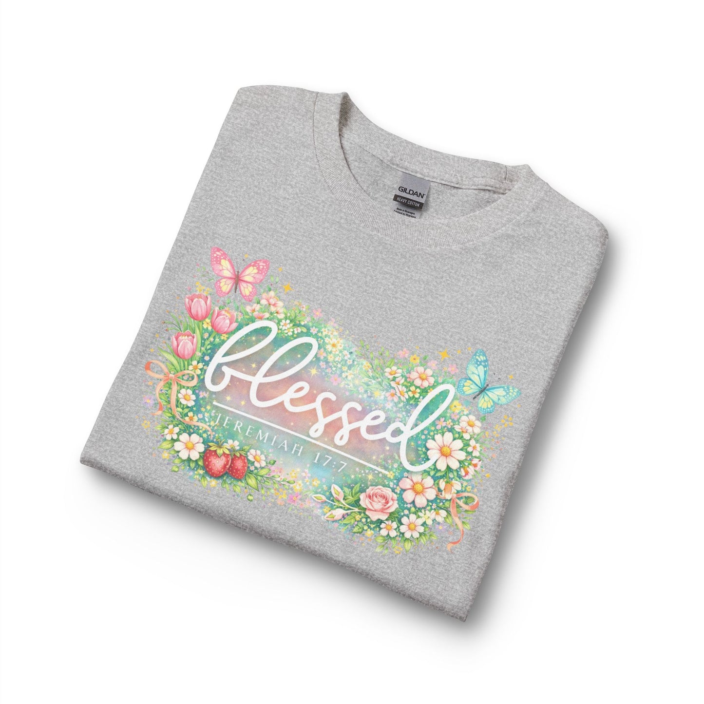 Blessed Floral Long Sleeve Tee — Spring Butterfly Garden Shirt