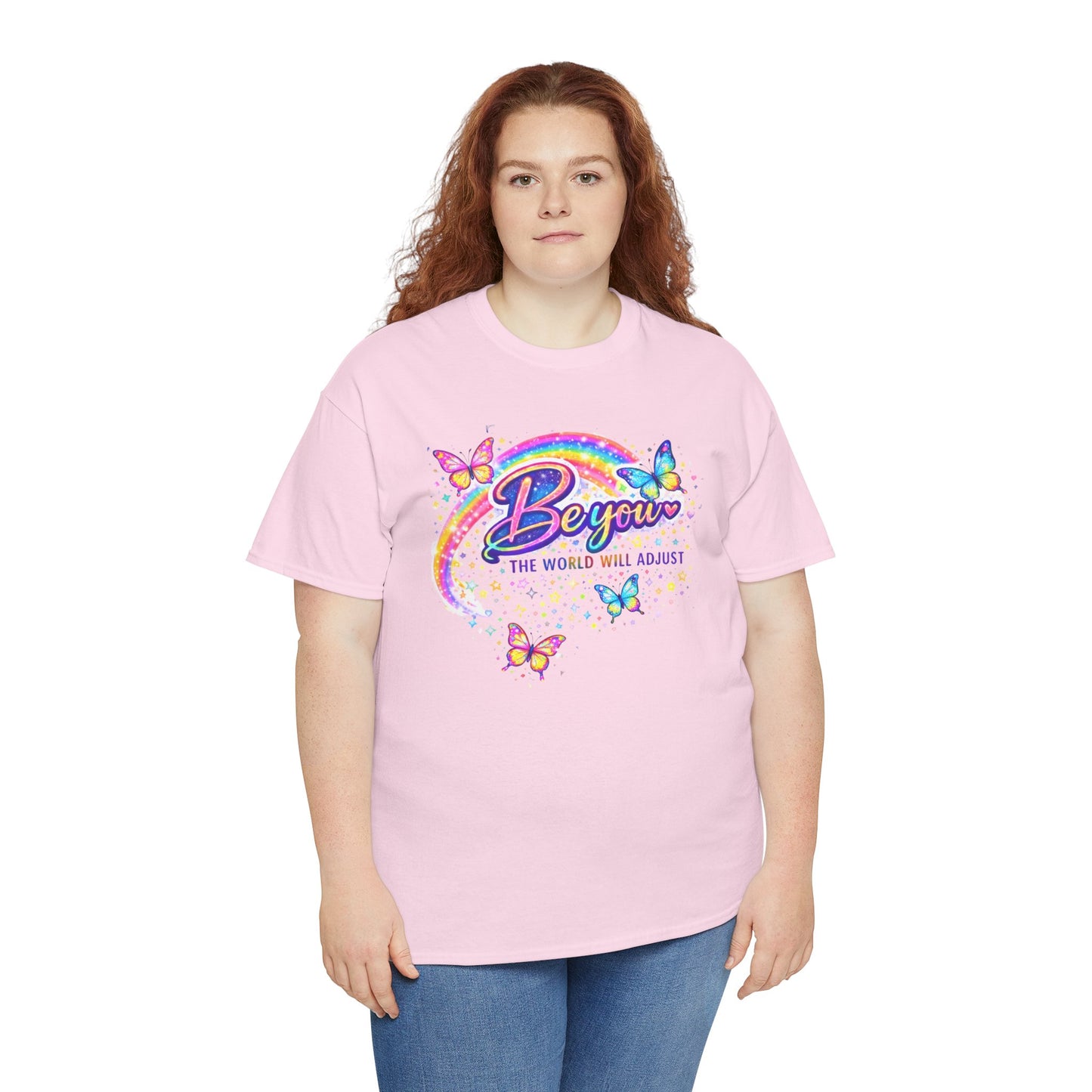Be You Rainbow Butterfly Tee — "Be You, The World Will Adjust" Inspirational Graphic T‑Shirt