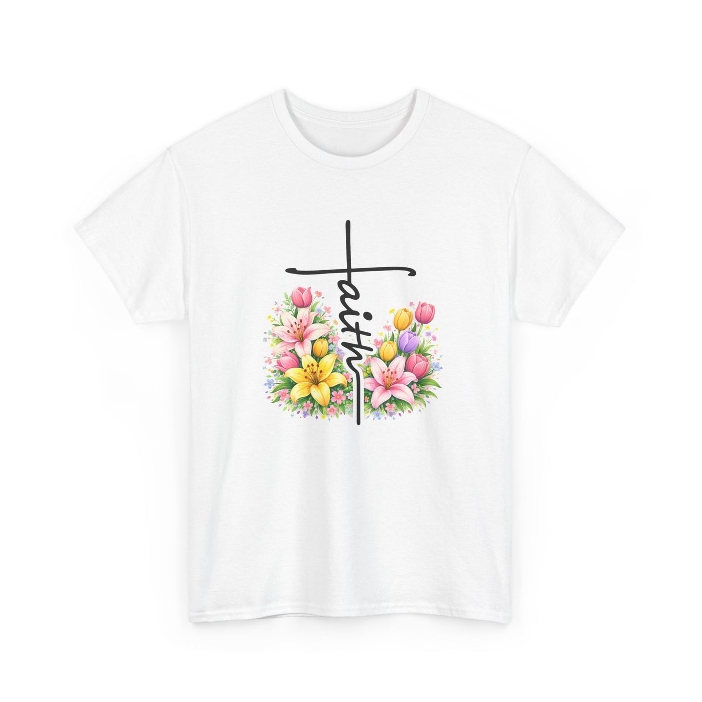 Faith Cross Floral T-Shirt — Christian Inspirational Spring Tee