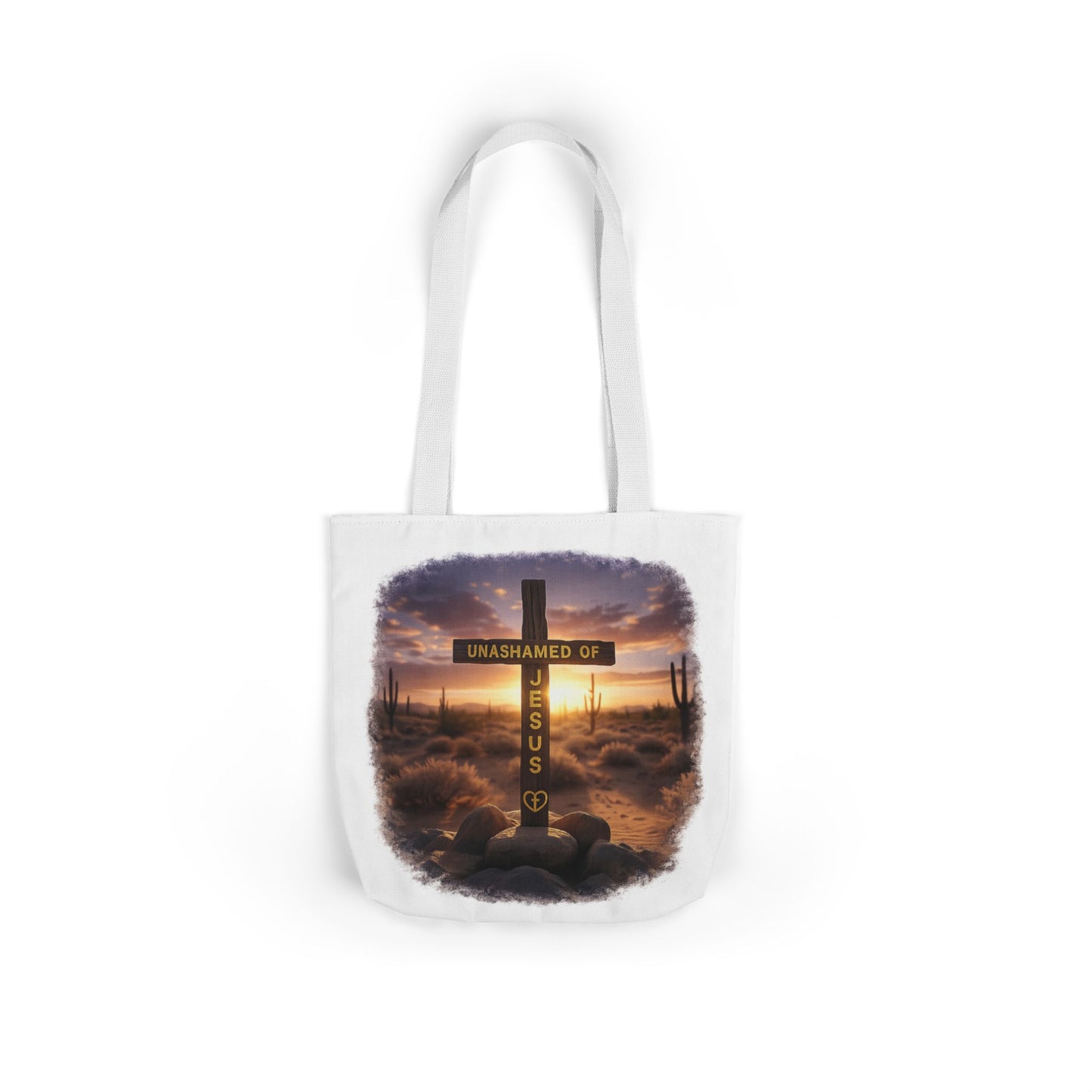 Tote Bag — "Unashamed of Jesus" Cross Sunset Canvas Tote