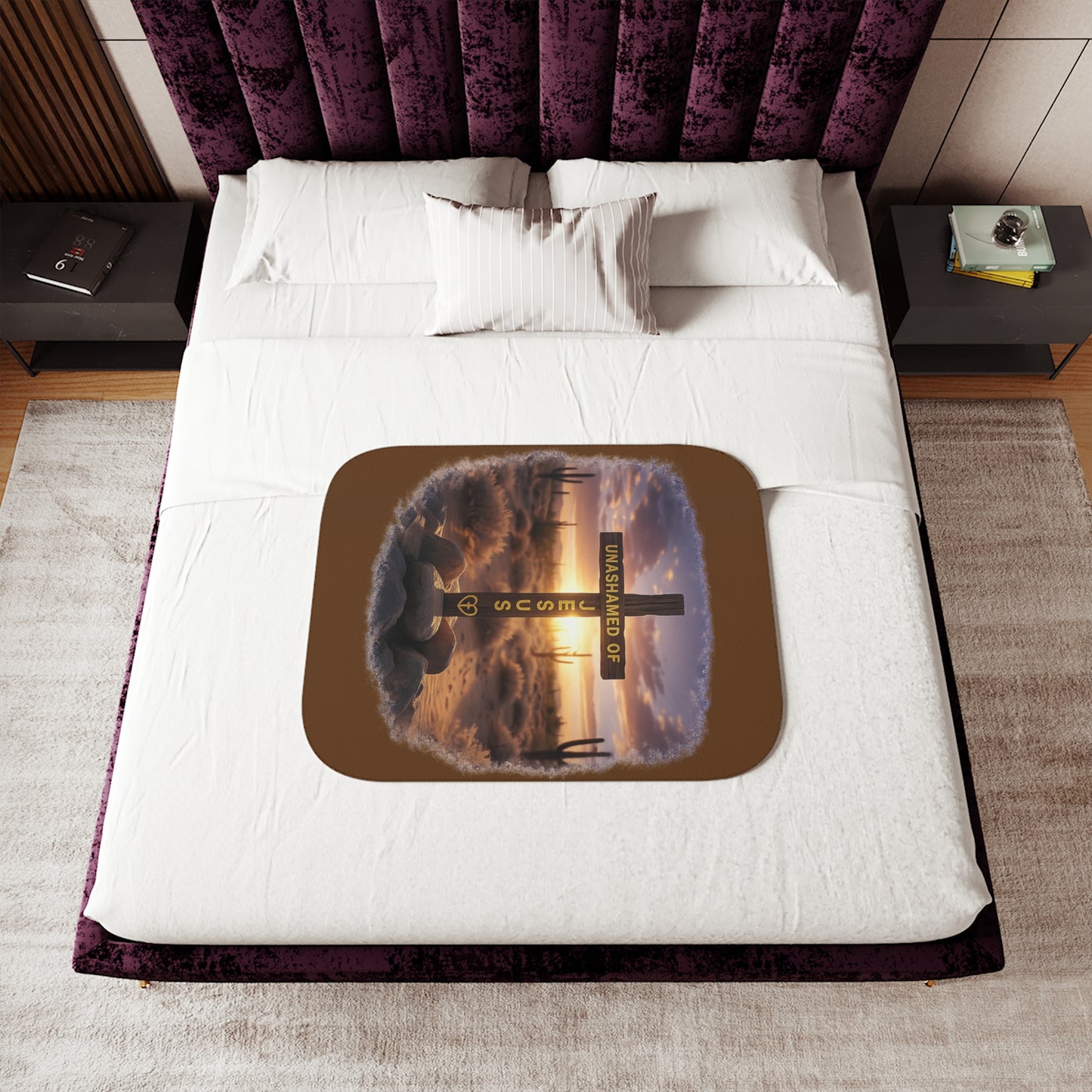 Christian Sherpa Blanket – 'Unashamed of Jesus' Cross Sunset Cozy Throw