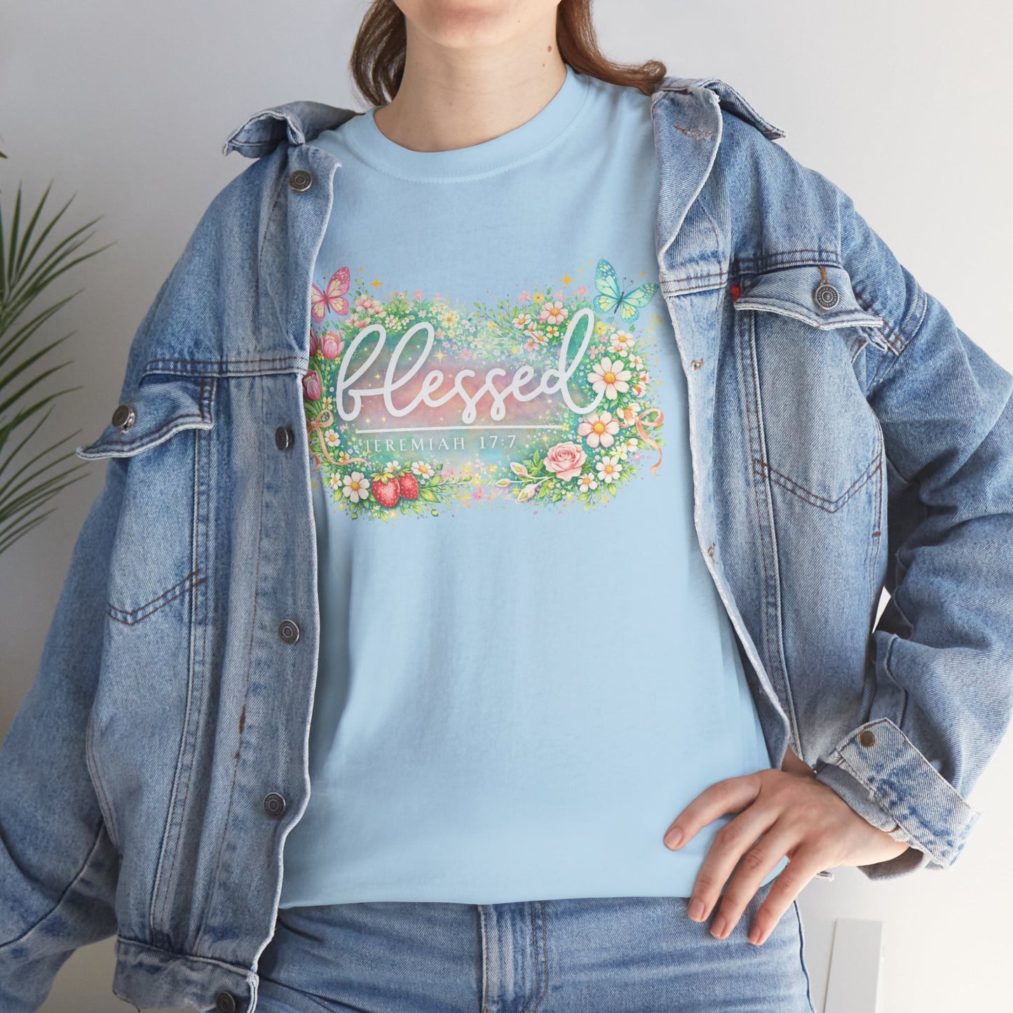 Blessed Floral T-Shirt — Watercolor Flowers & Butterflies Graphic Tee
