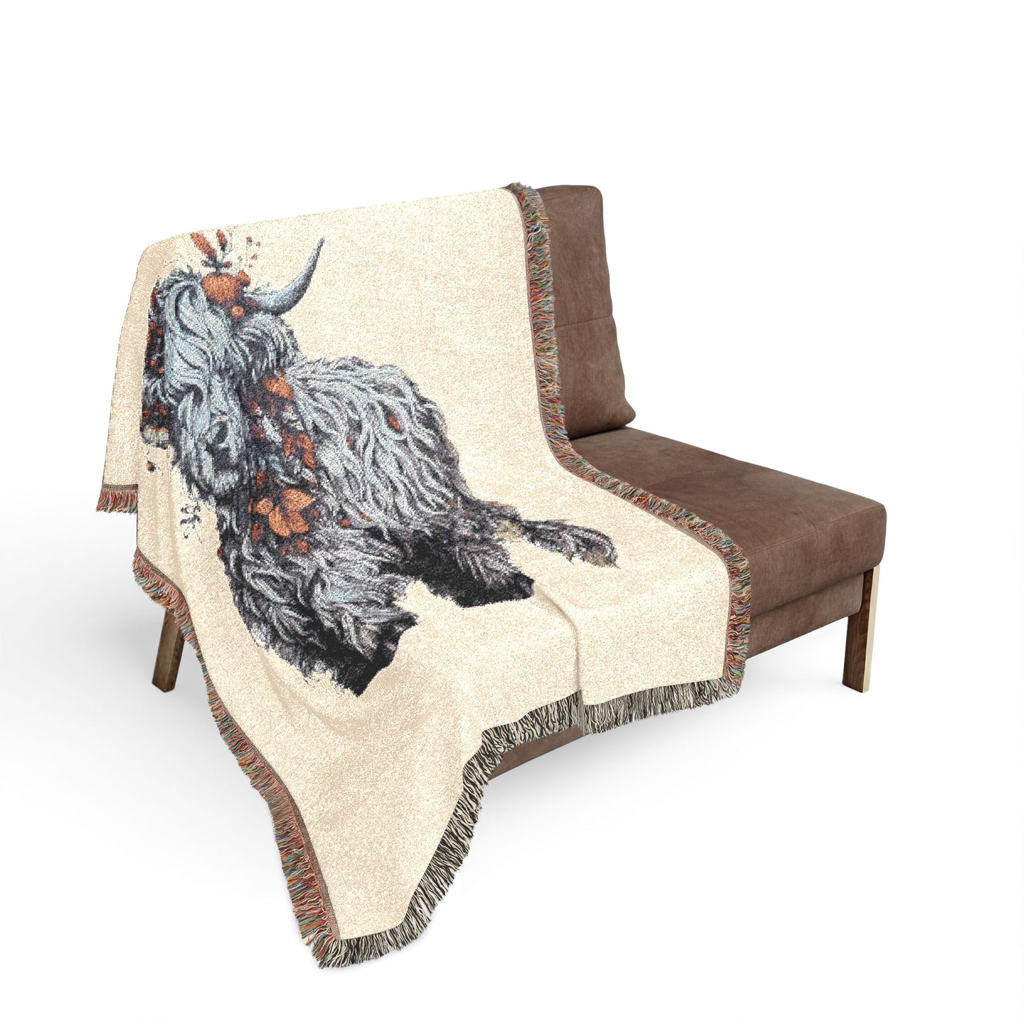 Highland Cow Woven Throw Blanket — Rustic Farmhouse Cozy Home Decor