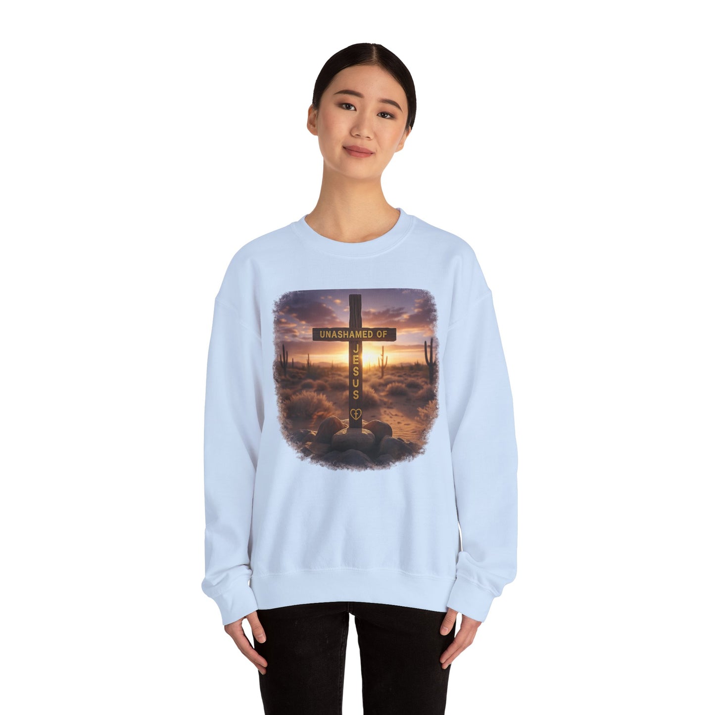 Christian Cross Sweatshirt – "Unashamed of Jesus" Inspirational Crewneck