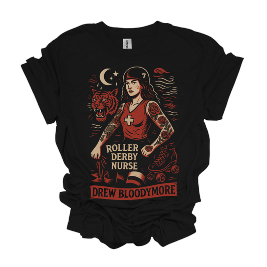 Gilden Drew Bloodymore Roller Derby Nurse #7 T-shirt