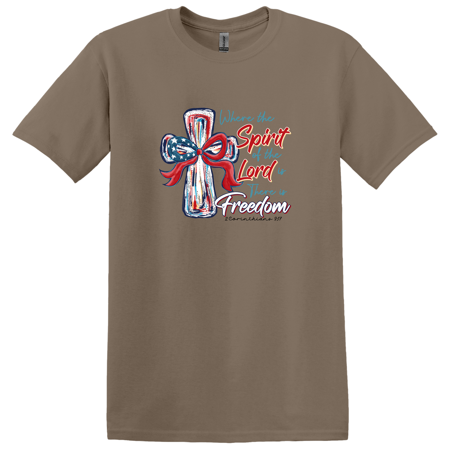 Gilden "Where the Spirit of the Lord is there is Freedom" cross t-shirt 4th of July Memorial Day Veterans Day