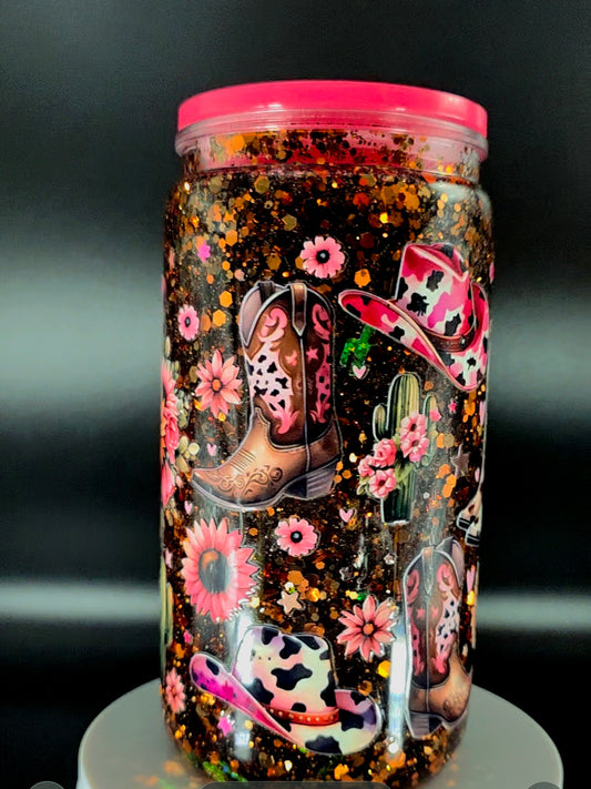 16oz Acrylic Western Glitter Snowglobe tumbler